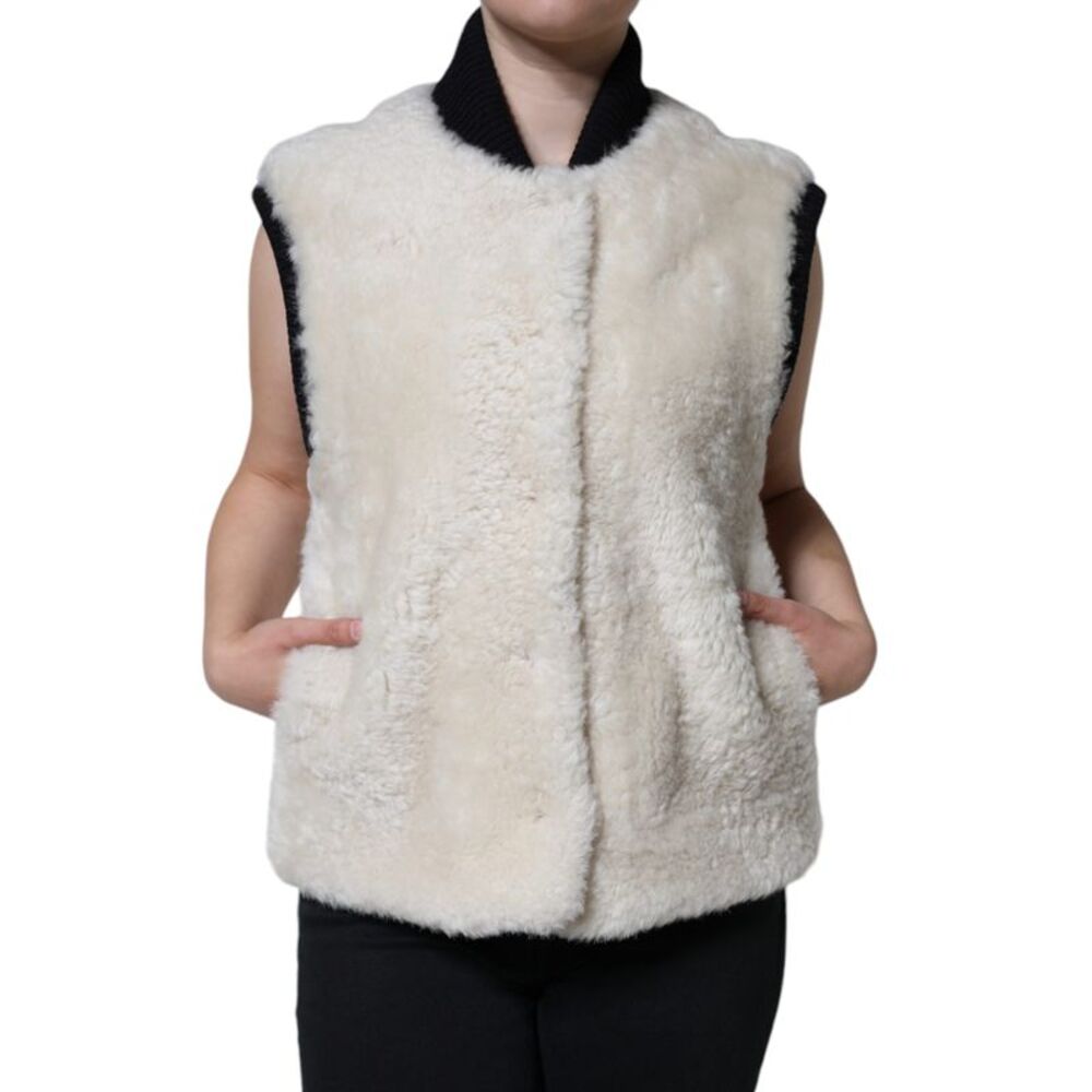 Burberry White WARRENFORD Shearling Leather Vest Coat Women's Jacket